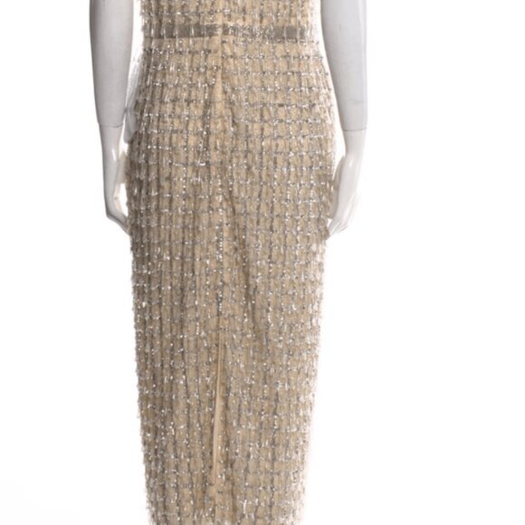 NWT‎ MAC DUGGAL EMBELLISHED HIGH NECK FRINGED MIDI SHEATH DRESS NUDE 5471 - Picture 5 of 8